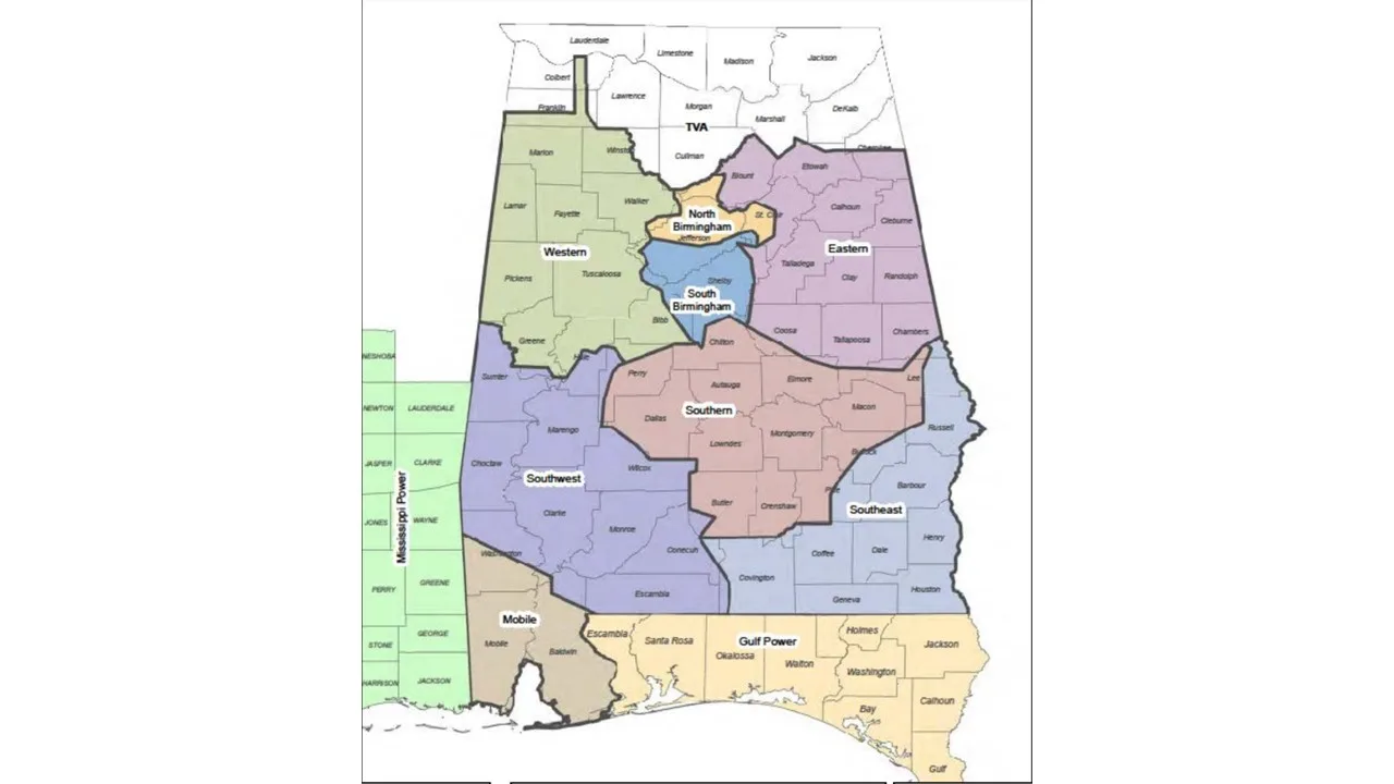 Alabama utility and public power districts map