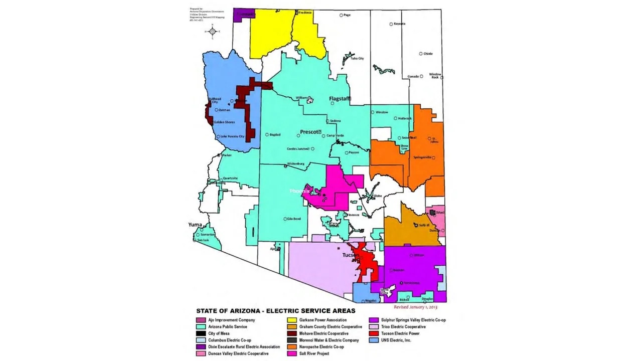 Arizona utility and public power districts map