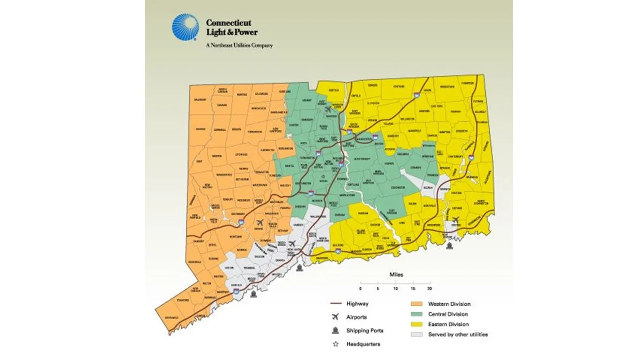 Connecticut utility and public power districts map