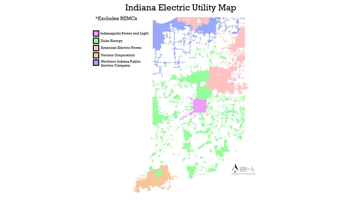 Indiana utility and public power districts map