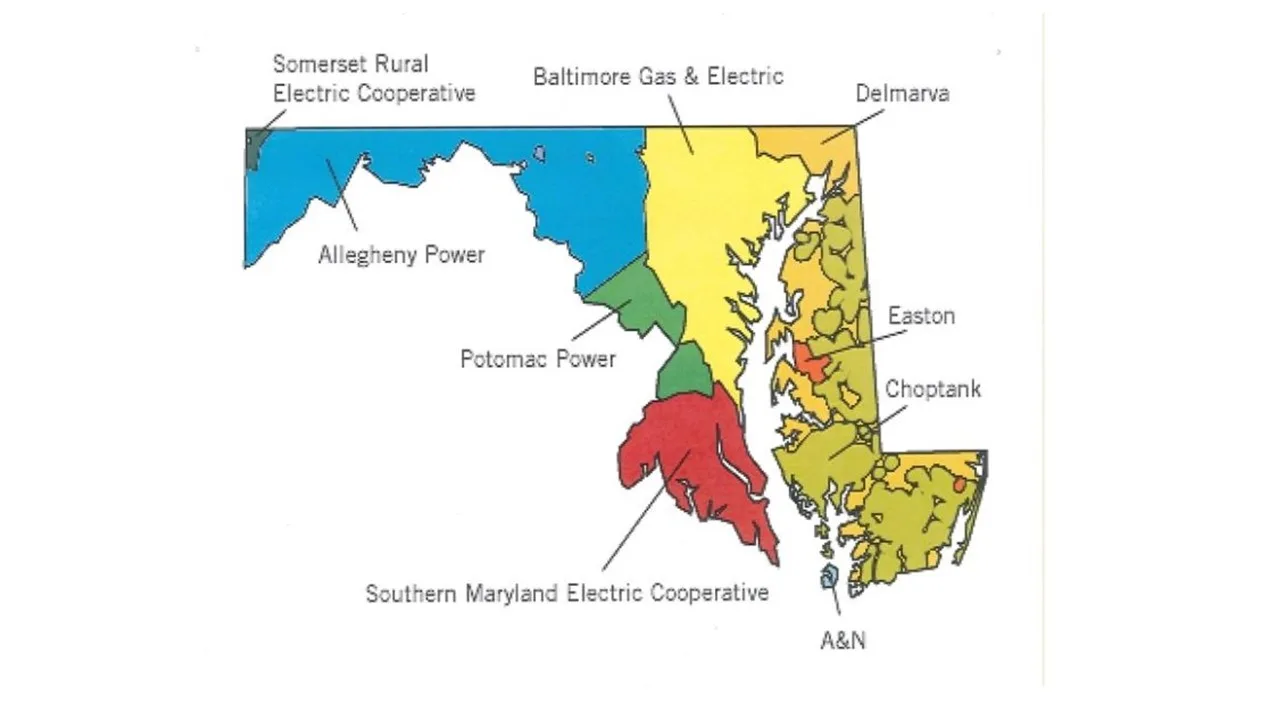 Maryland utility and public power districts map