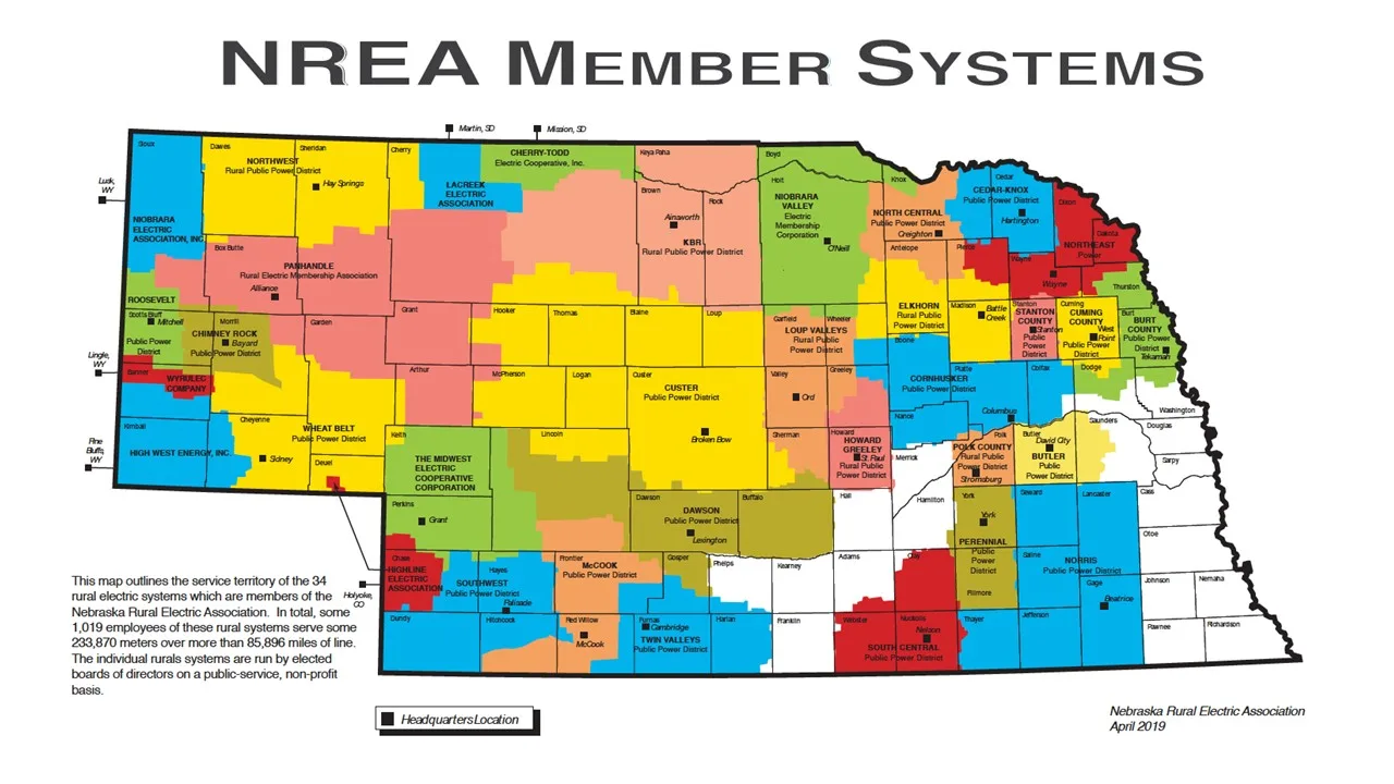 Nebraska utility and public power districts map