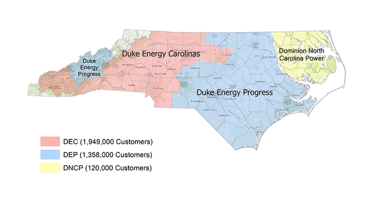 North Carolina utility and public power districts map