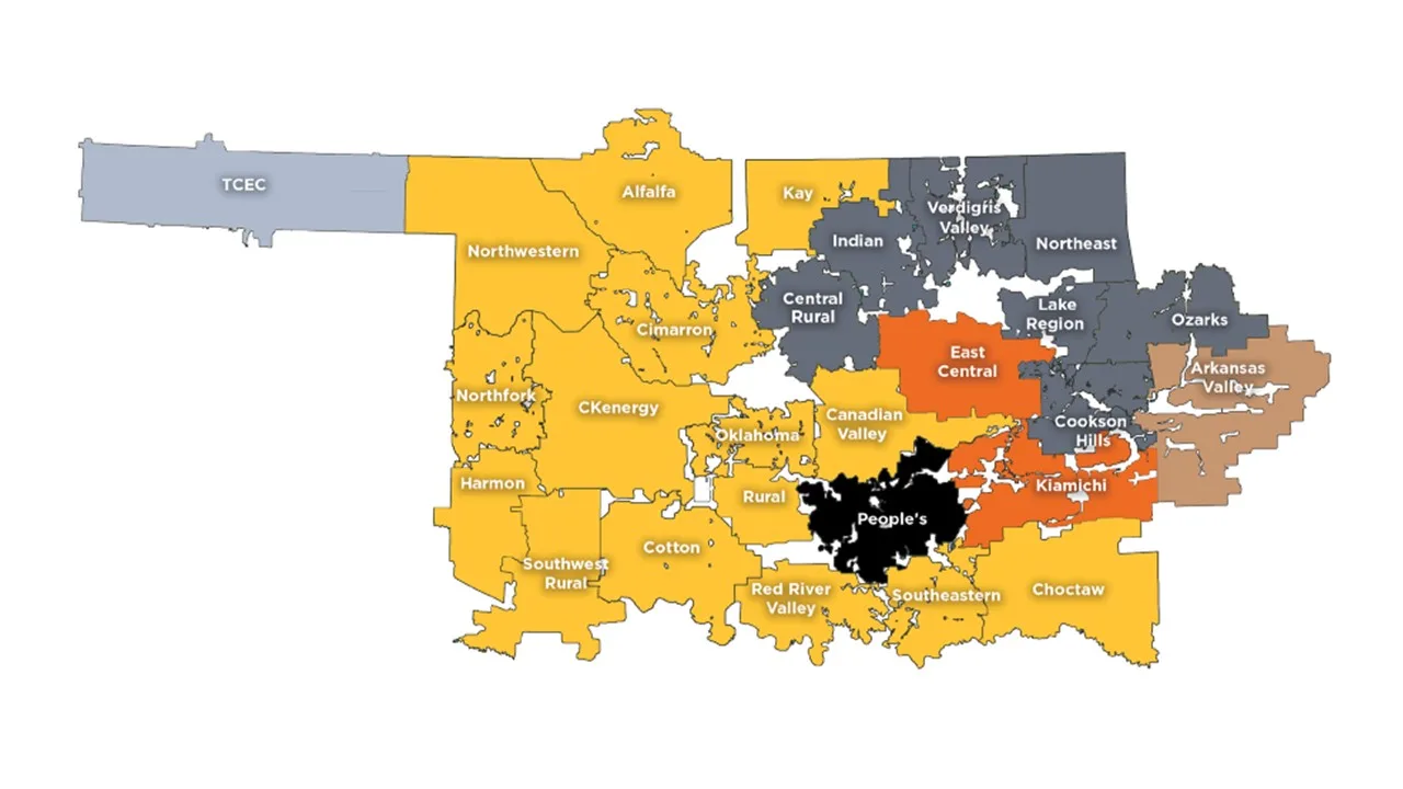 Oklahoma utility and public power districts map