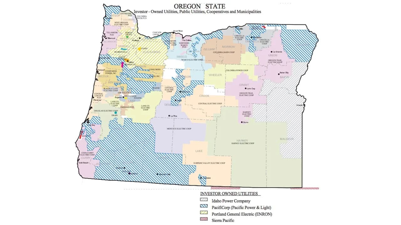 Oregon utility and public power districts map