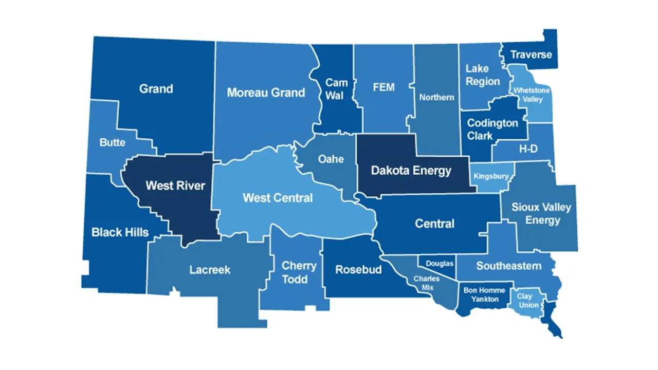 South Dakota utility and public power districts map