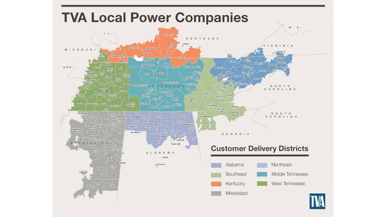 Tennessee utility and public power districts map