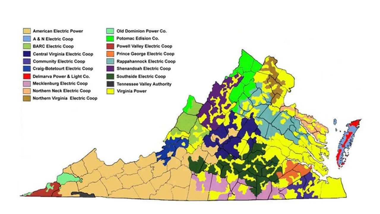 Virginia utility and public power districts map