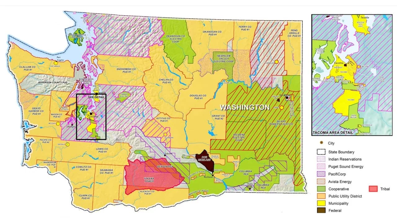 Washington utility and public power districts map