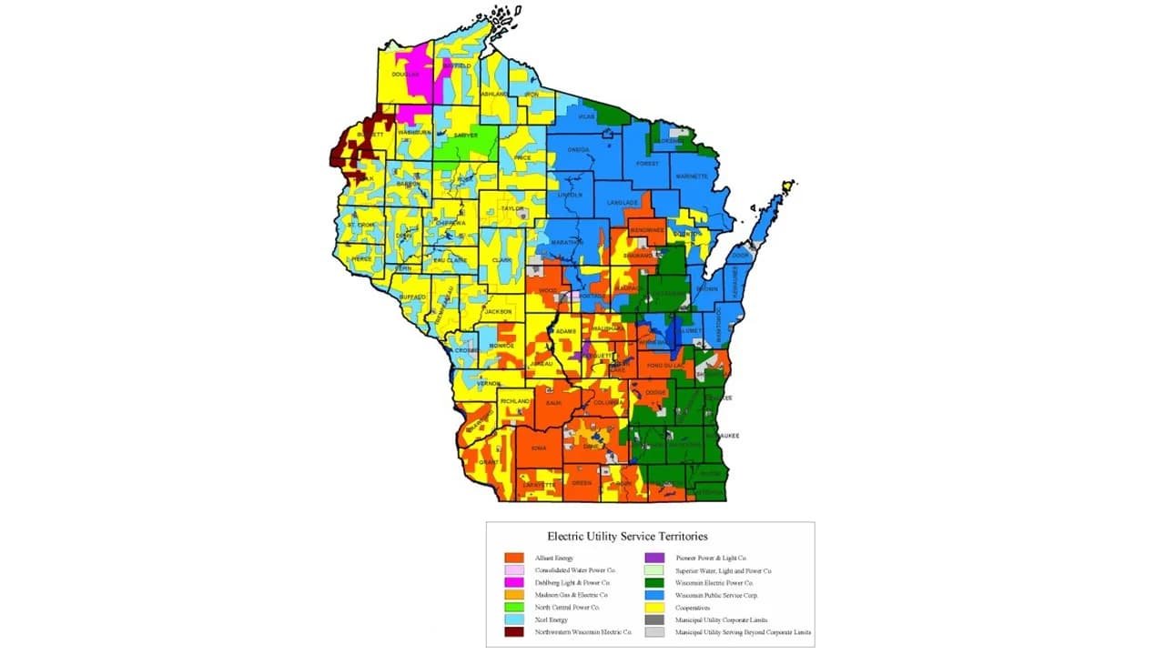 Wisconsin utility and public power districts map
