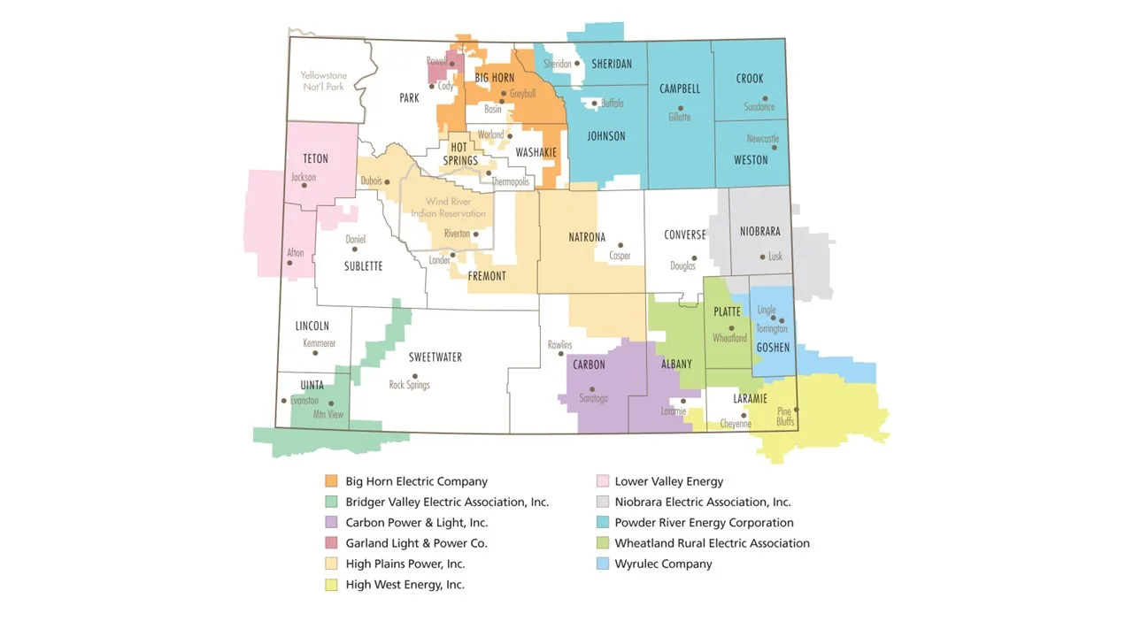 Wyoming utility and public power districts map