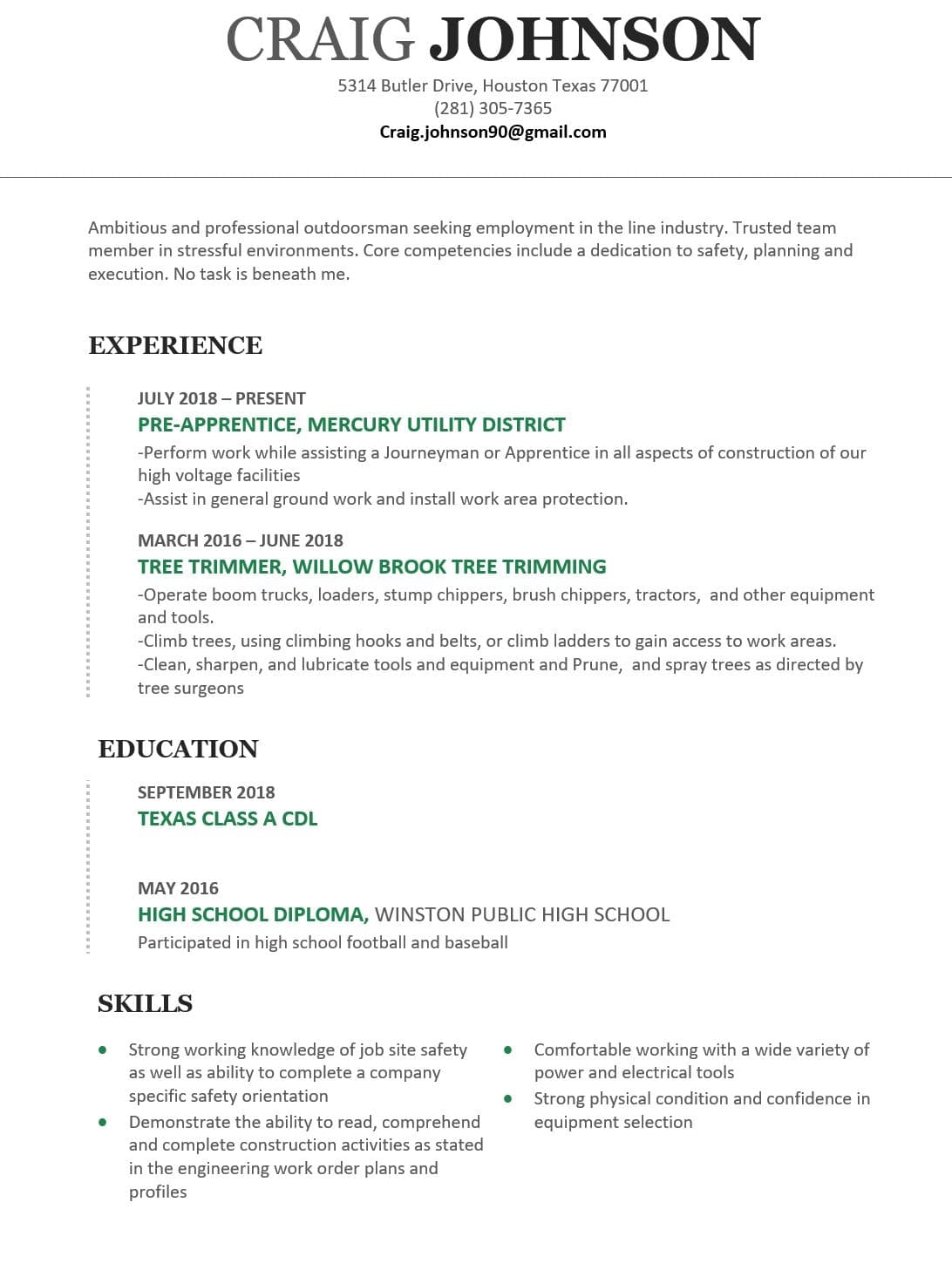 perfect lineman apprenticeship resume